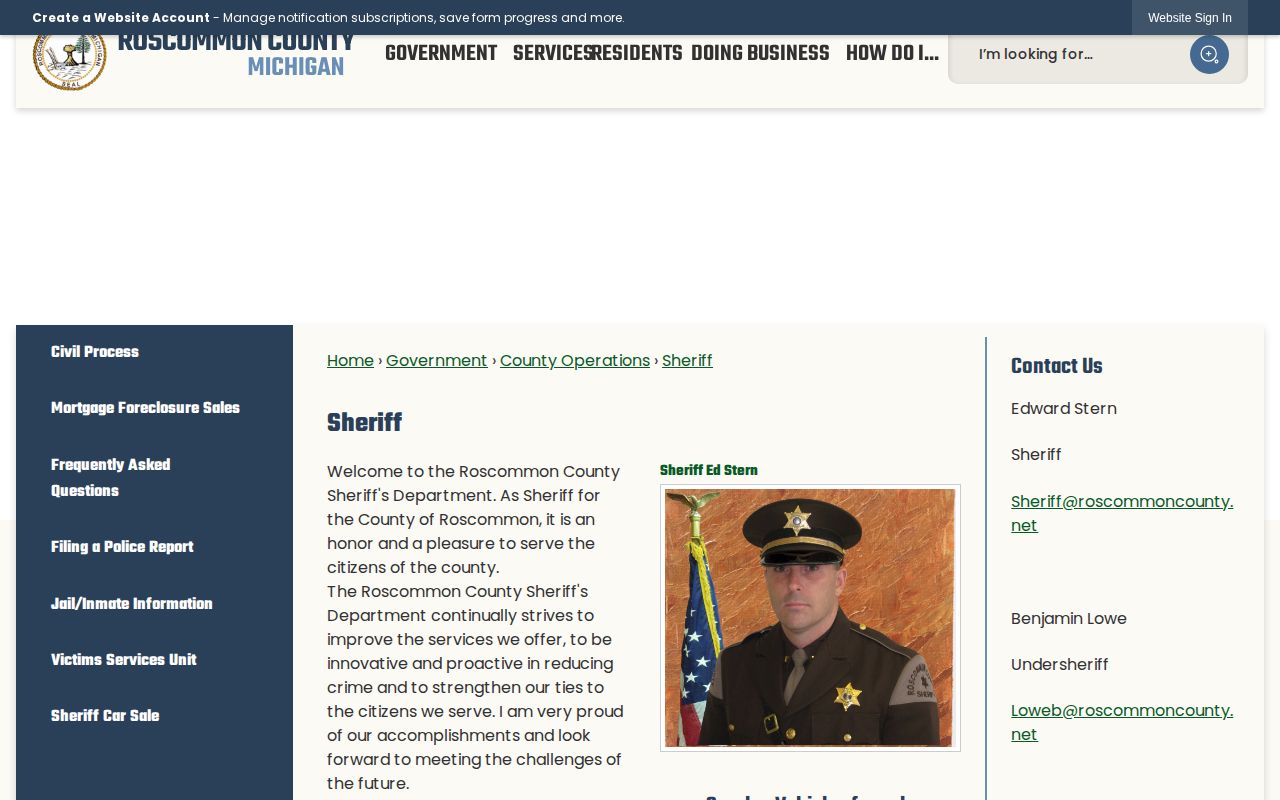 Roscommon County Sheriff official website and inmate search gateway