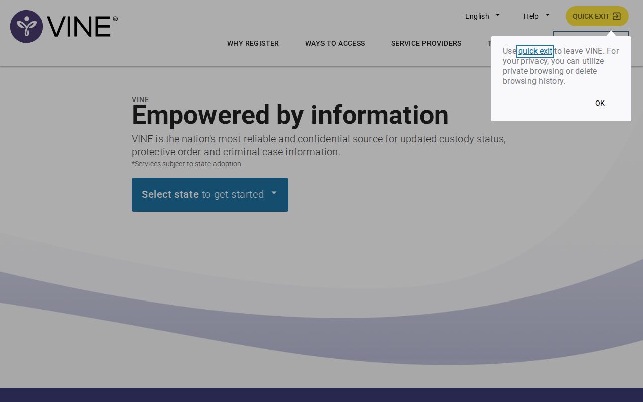 VINELink state and custody search interface without personal results