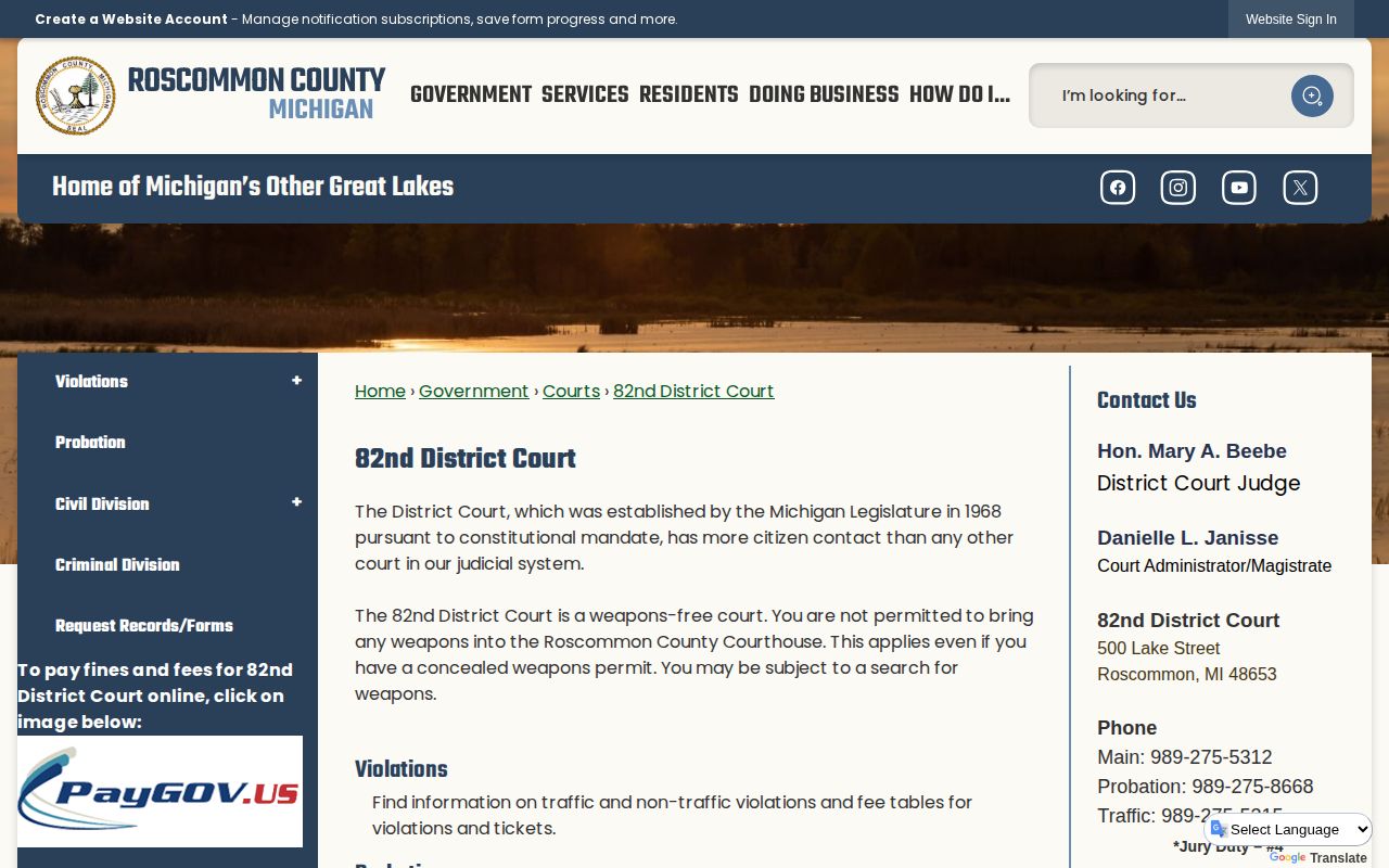 Roscommon County 82nd District Court official page
