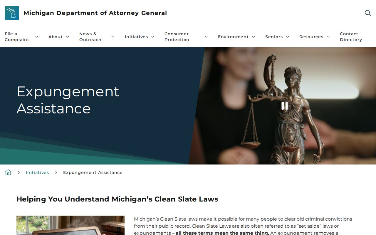 Michigan Attorney General expungement assistance page
