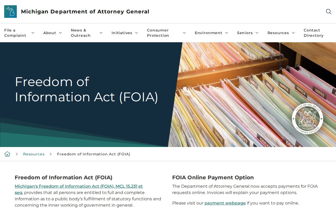 Michigan Attorney General Freedom of Information Act resource page